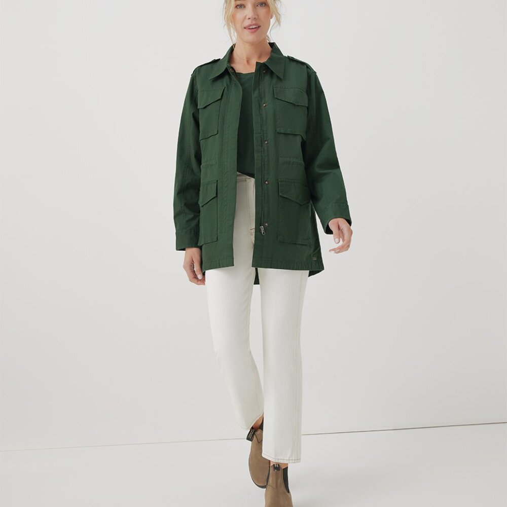NWT pact Woven Twill Safari Jacket in Hunter Green - Small